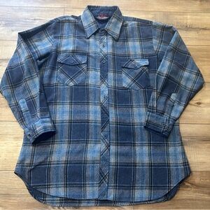 Vintage 80s The Hunter blue plaid button up cabincore western shirt Italy XL